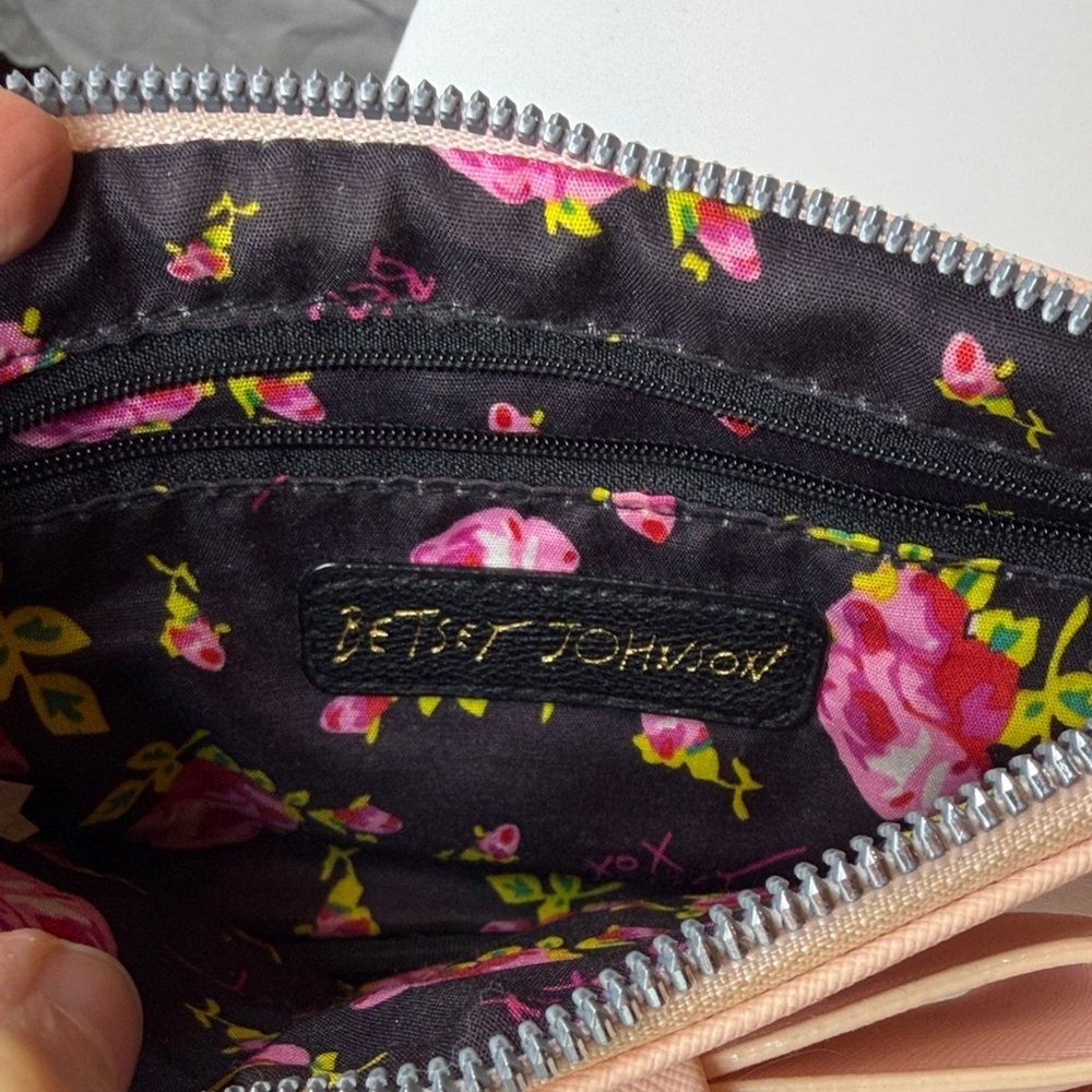 Betsey Johnson Faux Leather Pink Sparkle Bow Clutch and Cardholder Set - Picture 5 of 9